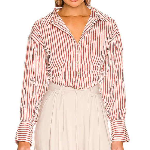 Free People Ophelia Corset Buttondown Red Rust - Picture 5 of 8